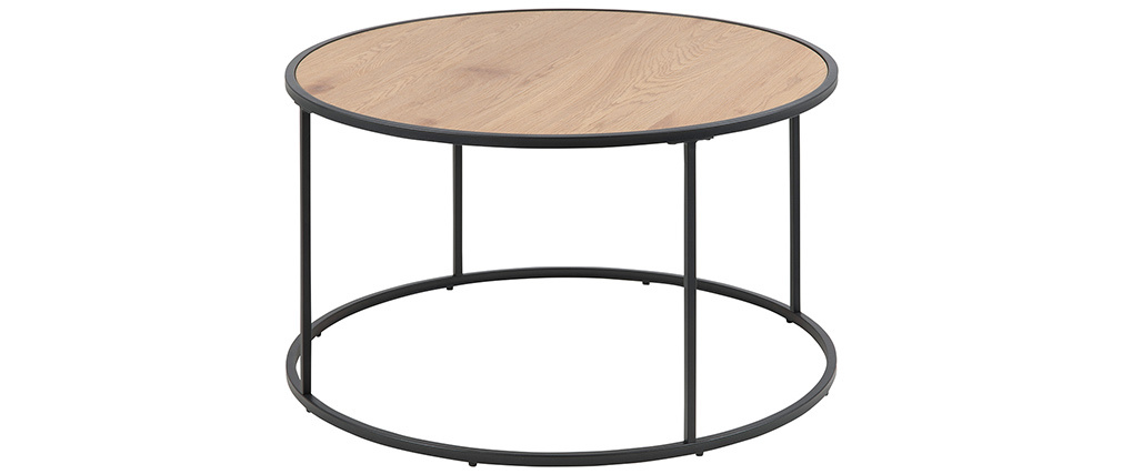 Table basse ronde bois et m�tal noir D80 cm TRESCA