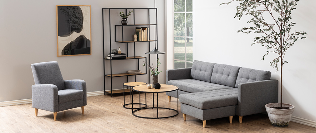 Table basse ronde bois et m�tal noir D80 cm TRESCA