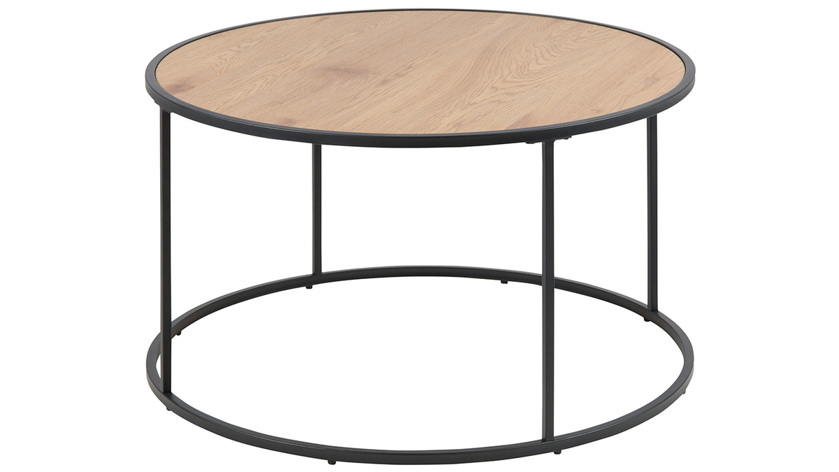 Table basse ronde bois et métal noir D80 cm TRESCA