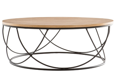 Table basse ronde bois et métal noir D80 x H30 cm LACE