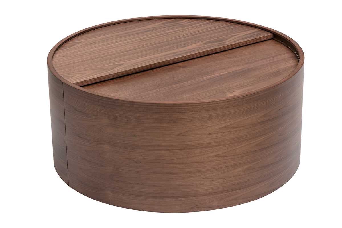 Table basse ronde bois fonc� noyer avec plateau pivotant et rangement D80 cm DALI