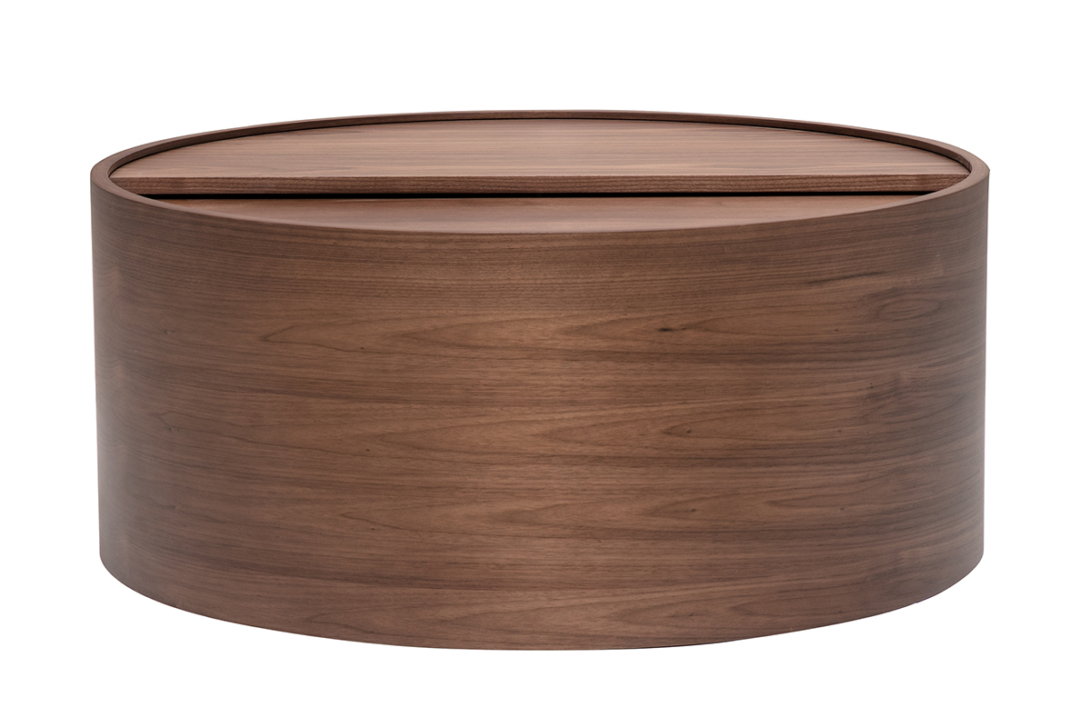 Table basse ronde bois fonc� noyer avec plateau pivotant et rangement D80 cm DALI
