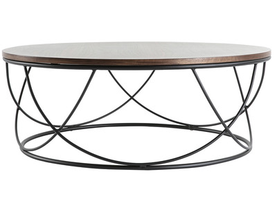 Table basse ronde bois foncé noyer et métal noir D80 cm LACE
