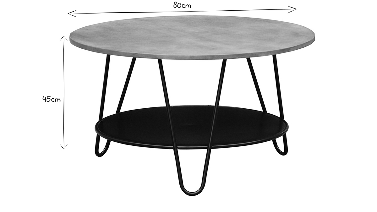 Table basse ronde bois manguier massif et mtal noir D80 cm PRIYA