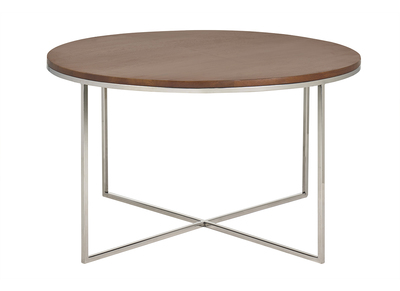 Table basse ronde bois manguier massif teint&eacute; et m&eacute;tal chrom&eacute; D80 cm ADVITA