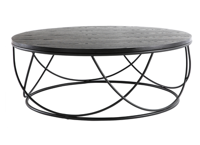 Table basse ronde bois noir et métal noir D80 x H30 cm LACE
