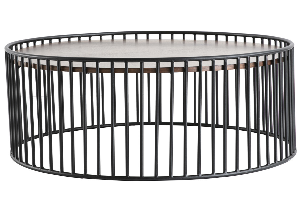 Table basse ronde design bois fonc� et m�tal D93 x H35 cm HARP