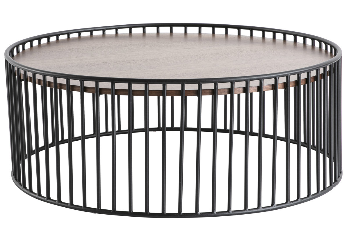 Table basse ronde design bois fonc� et m�tal D93 x H35 cm HARP