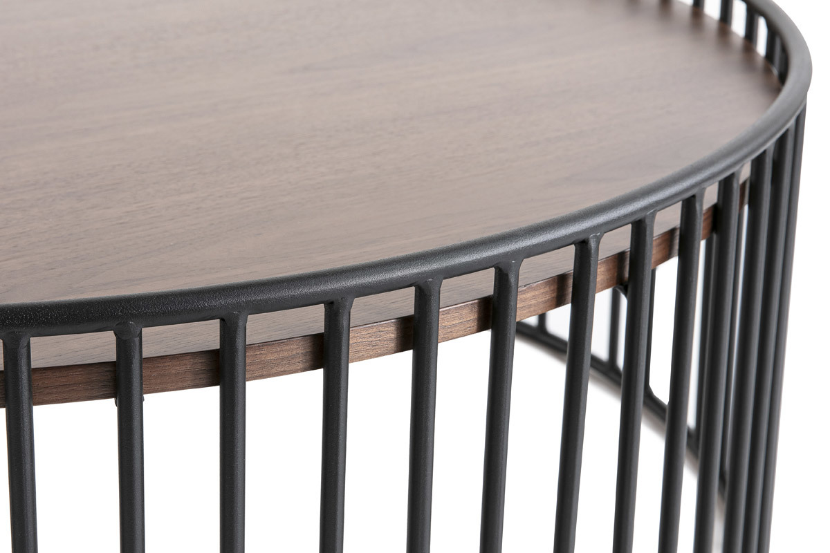 Table basse ronde design bois fonc� et m�tal D93 x H35 cm HARP