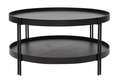 Table basse ronde design bois noir et métal noir D80 cm TWICE