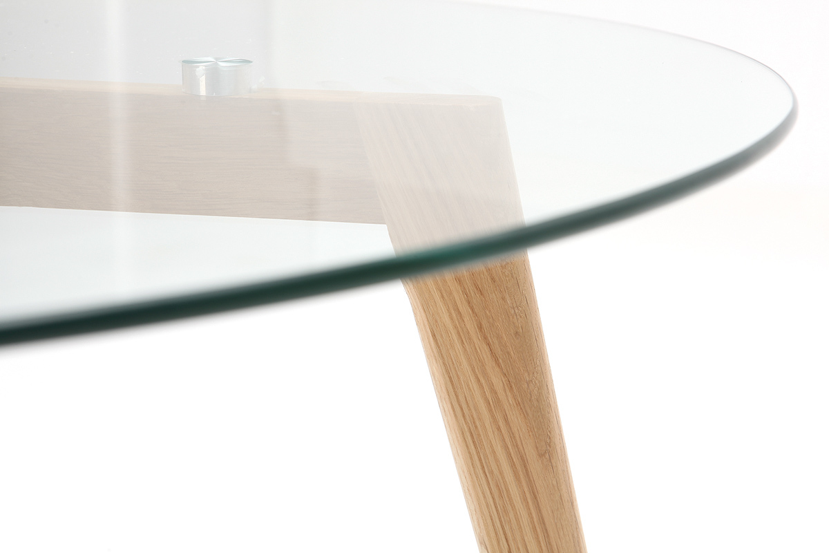 Table basse ronde design contemporain verre et bois DAVOS