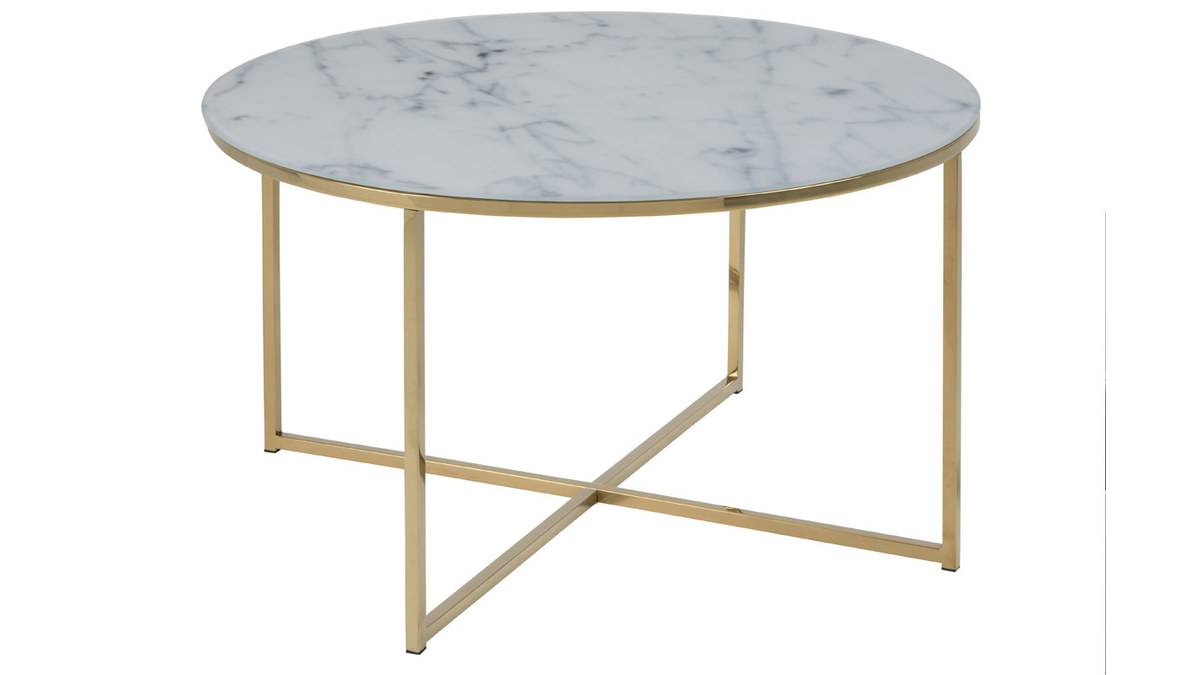 Table basse ronde design effet marbre et métal doré D80 cm SILAS