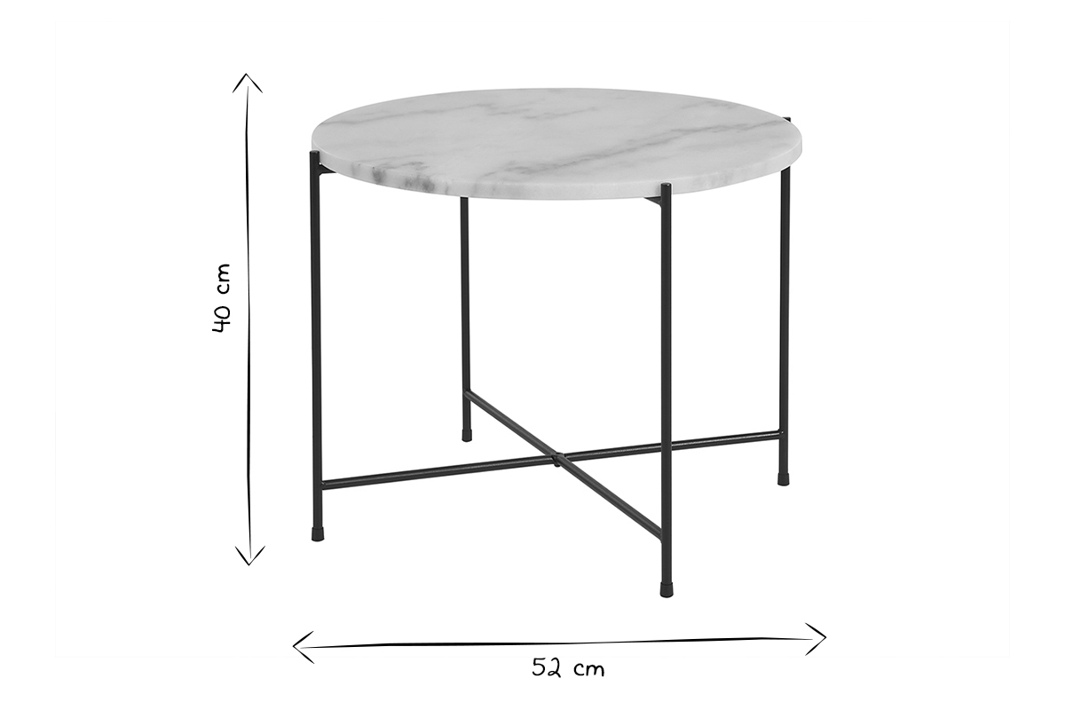 Table basse ronde design en marbre blanc et mtal noir D52 cm SARDA