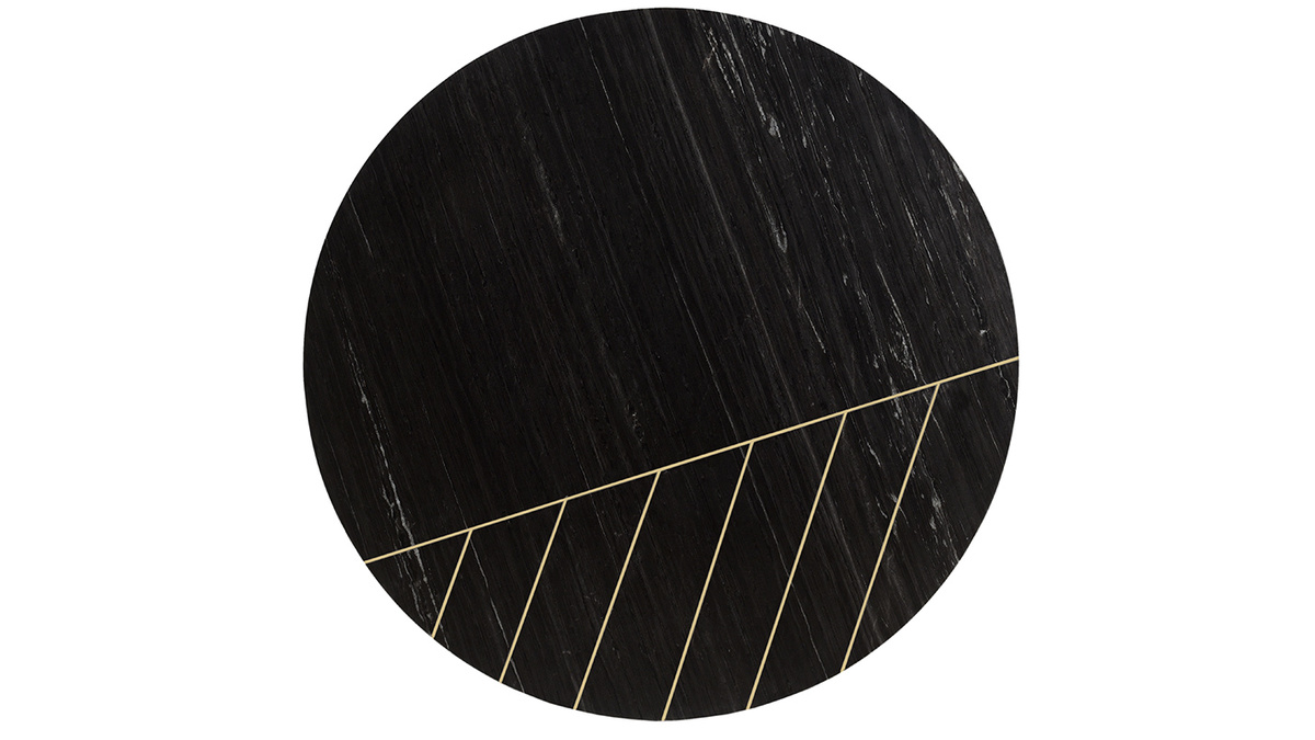 Table basse ronde design en marbre noir et laiton D90 cm SILLON