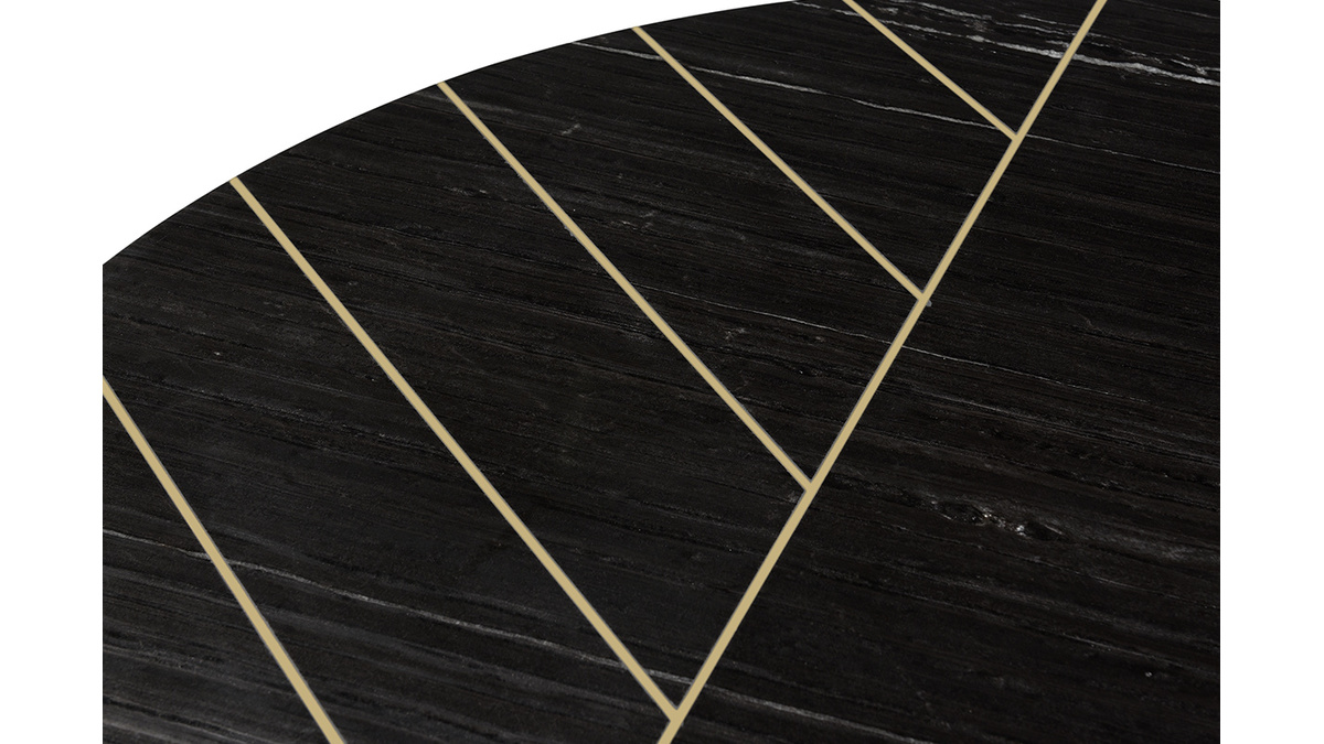 Table basse ronde design en marbre noir et laiton D90 cm SILLON