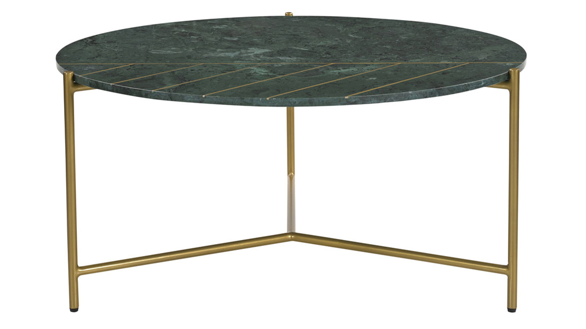 Table basse ronde design en marbre vert et laiton D90 cm SILLON