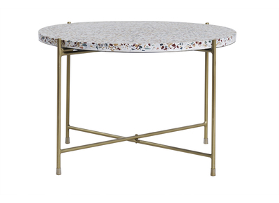 Table basse ronde design en terrazzo et métal doré D55 cm MEZZO