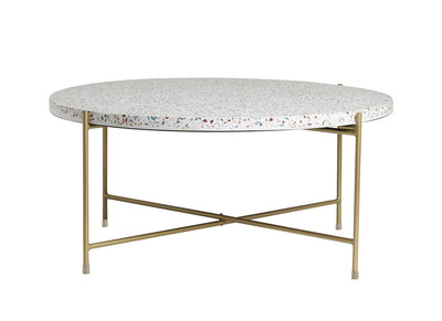 Table basse ronde design en terrazzo et métal doré D81 cm MEZZO