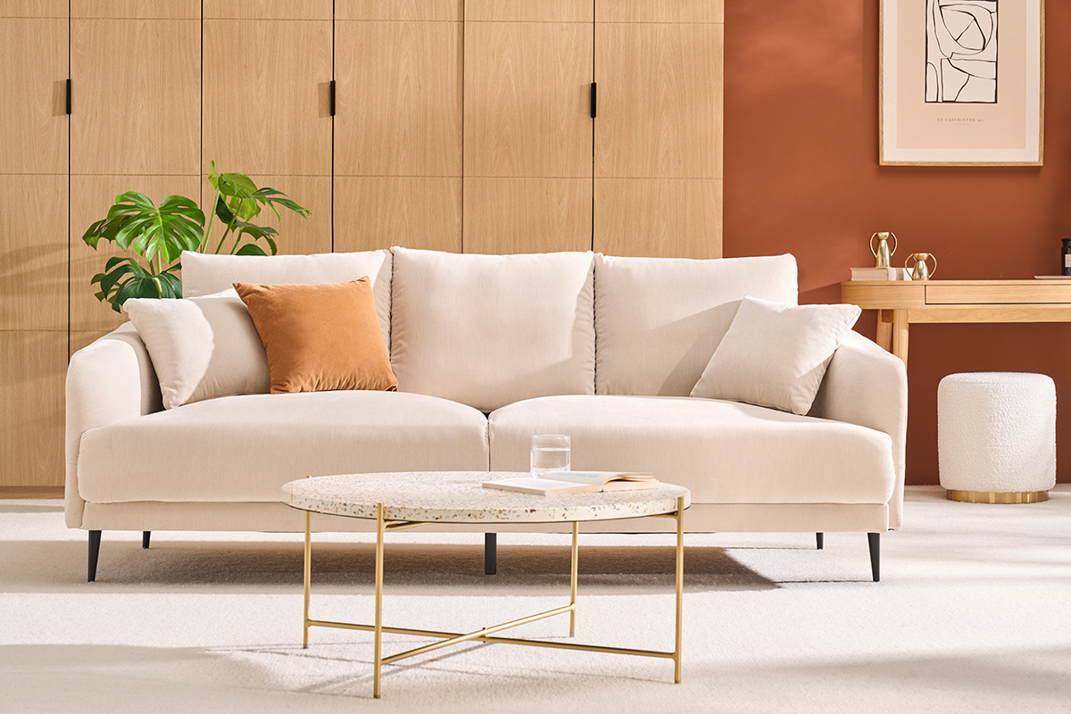 Table basse ronde design en terrazzo et m�tal noir D81 cm MEZZO