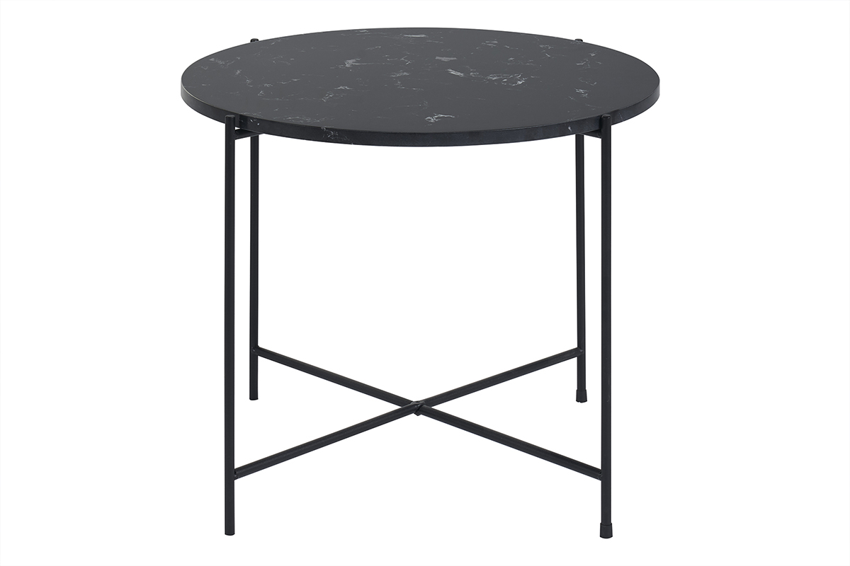 Table basse ronde design noire en marbre et mtal D52 cm SARDA