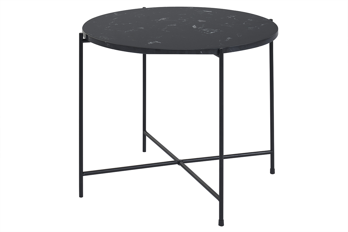 Table basse ronde design noire en marbre et mtal D52 cm SARDA