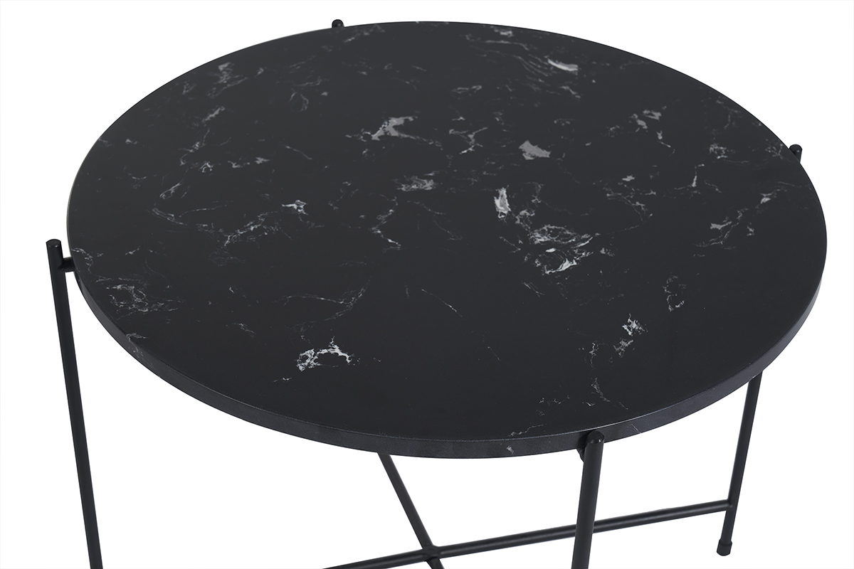 Table basse ronde design noire en marbre et mtal D52 cm SARDA