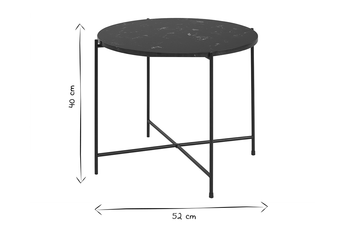 Table basse ronde design noire en marbre et mtal D52 cm SARDA