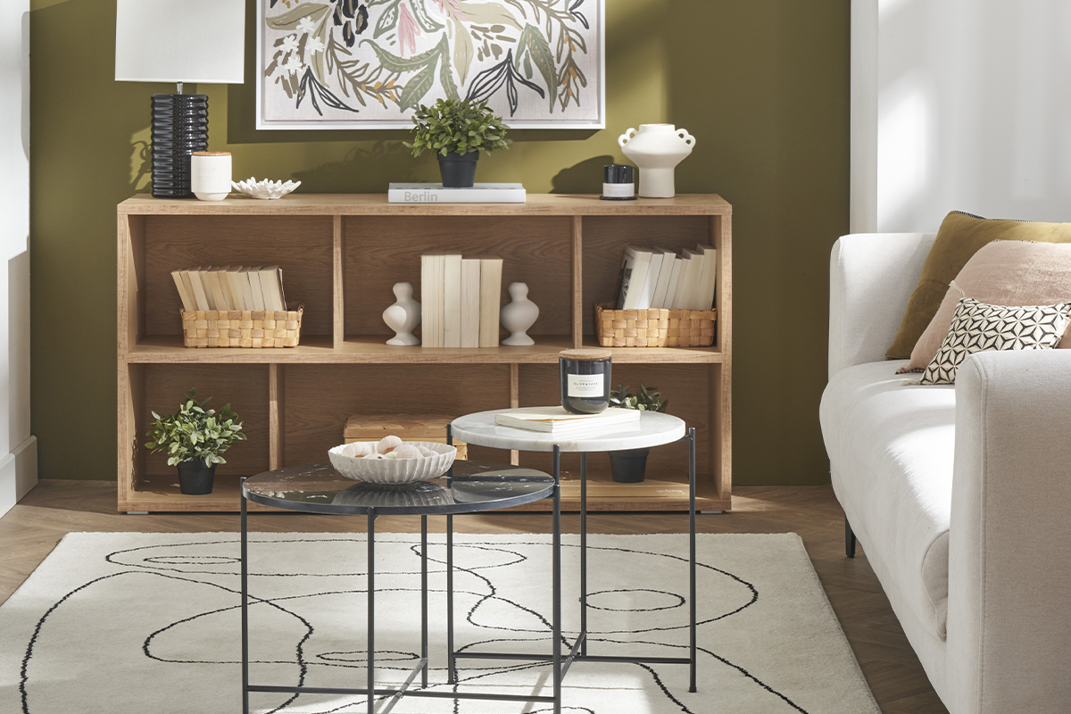 Table basse ronde design noire en marbre et mtal D52 cm SARDA