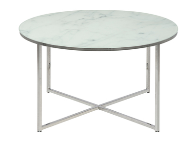 Table basse ronde effet marbre blanc et pieds en m&eacute;tal 80 cm ALCINO