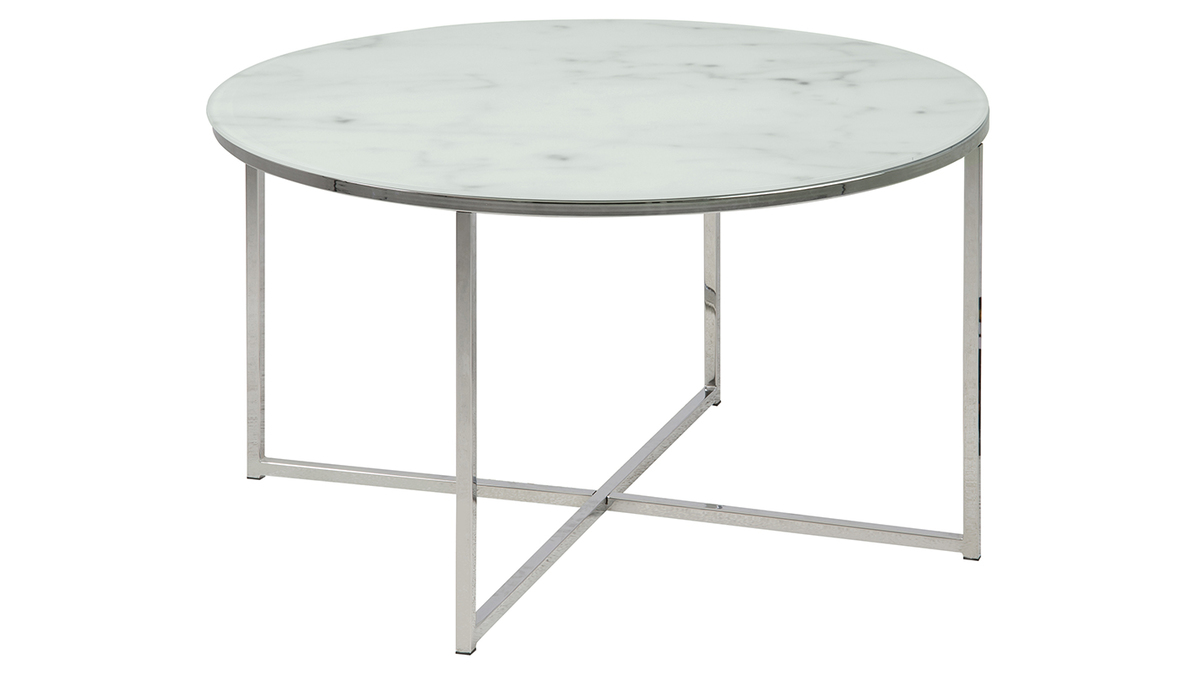 Table basse ronde effet marbre blanc et pieds en mtal D80 cm ALCINO