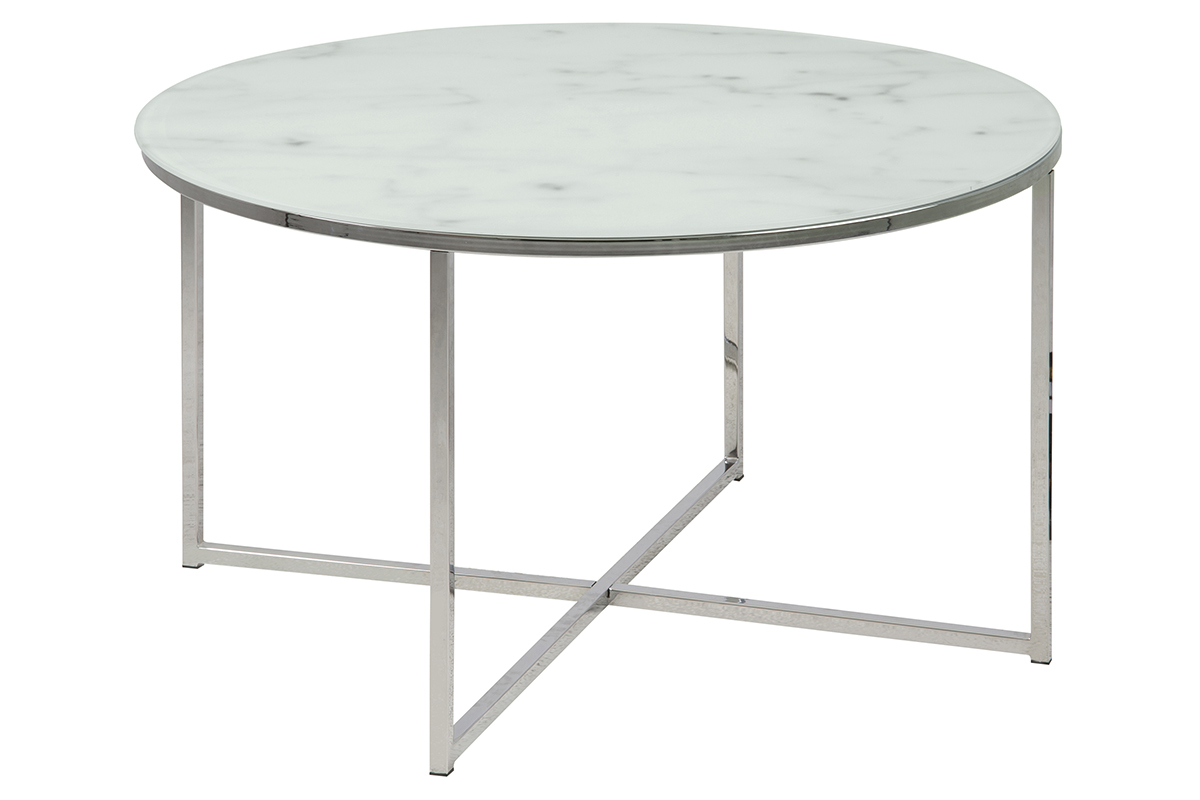Table basse ronde effet marbre blanc et pieds en m�tal D80 cm ALCINO
