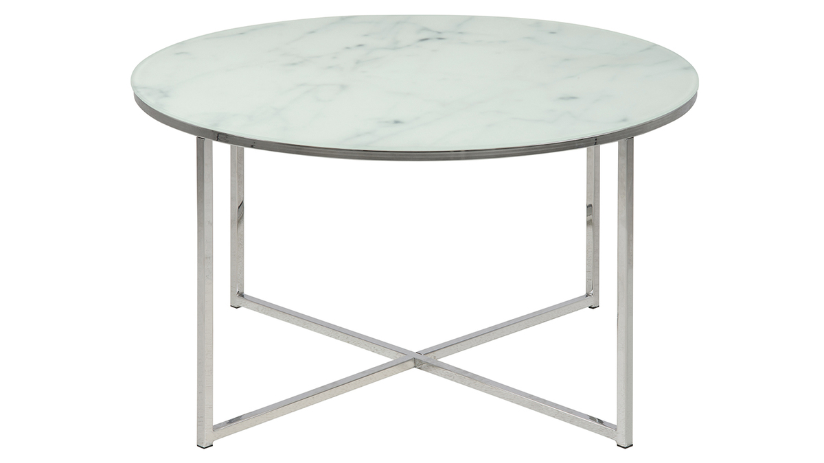 Table basse ronde effet marbre blanc et pieds en mtal D80 cm ALCINO