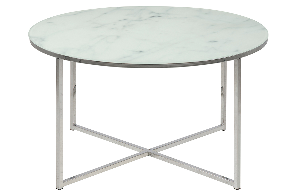 Table basse ronde effet marbre blanc et pieds en m�tal D80 cm ALCINO