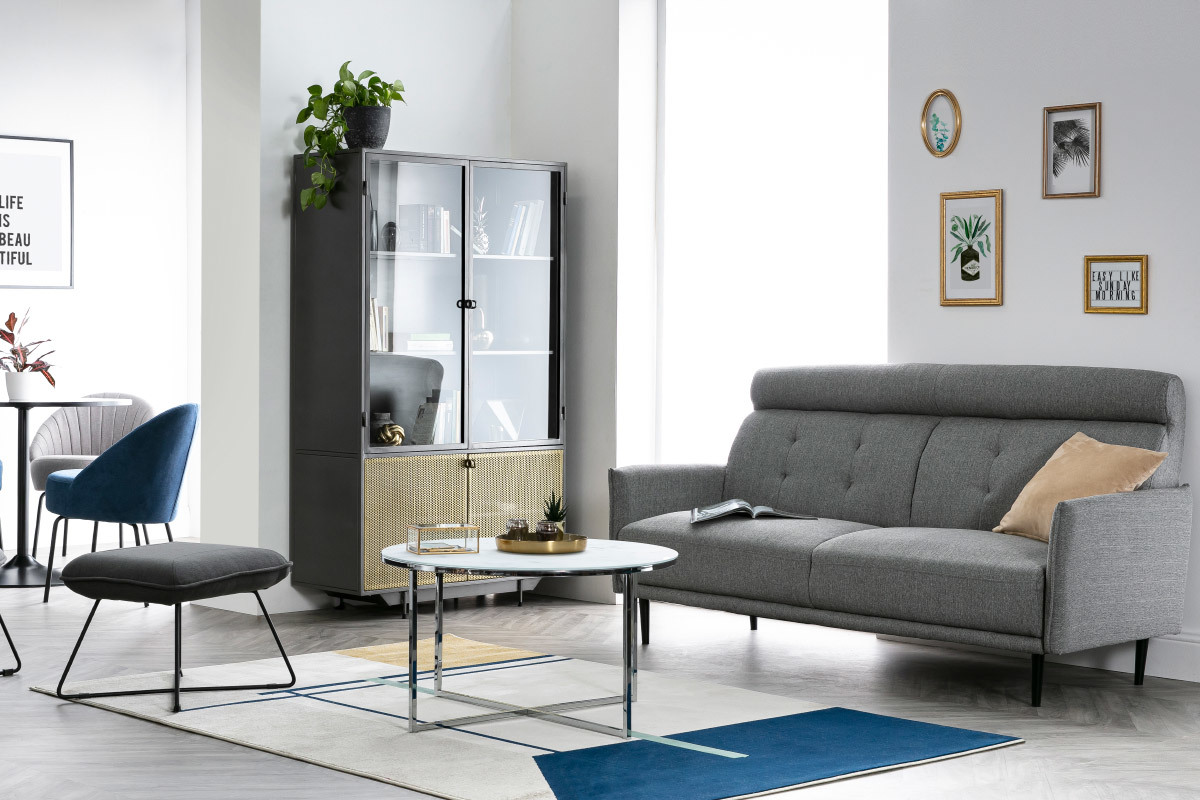 Table basse ronde effet marbre blanc et pieds en m�tal D80 cm ALCINO