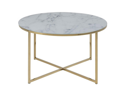 Table basse ronde effet marbre et pieds m&eacute;tal D80 SILAS
