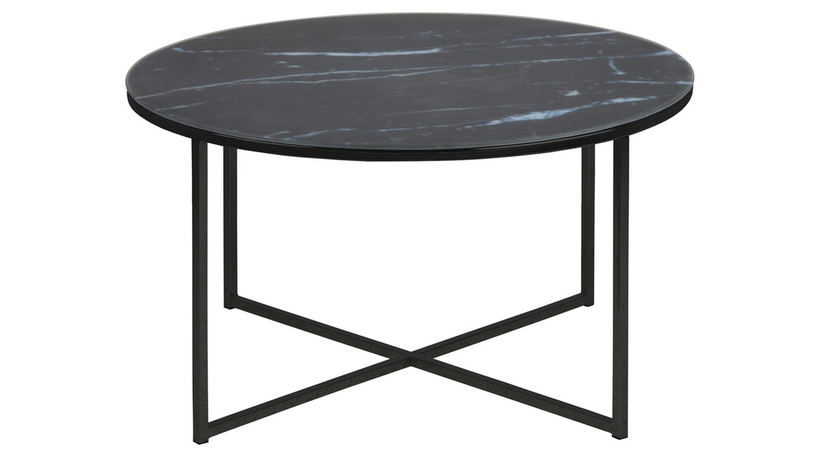 Table basse ronde effet marbre noir bleut D80 cm ALCINO