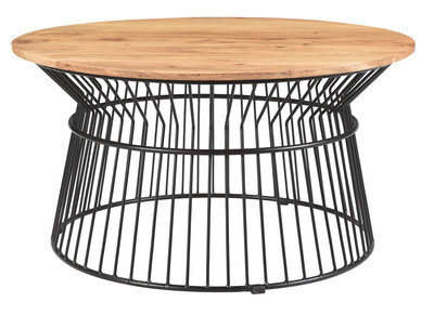 Table basse ronde en acacia massif et m&eacute;tal SPIRIT