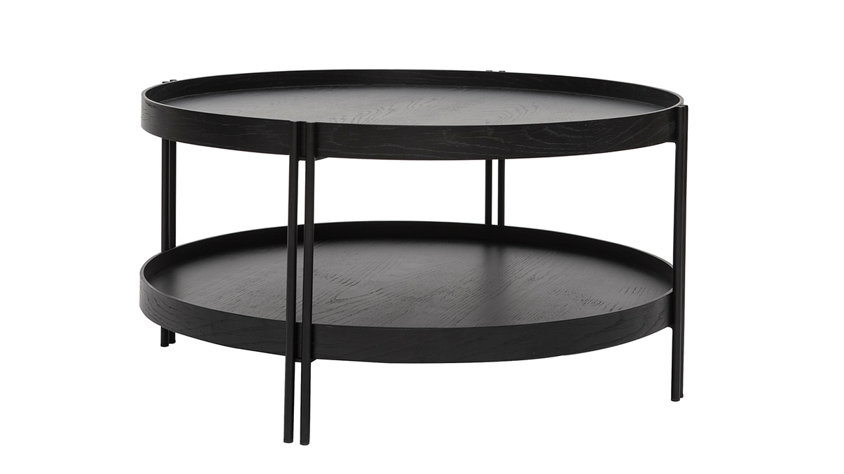 Table basse ronde finition bois noir et métal D80 cm TWICE