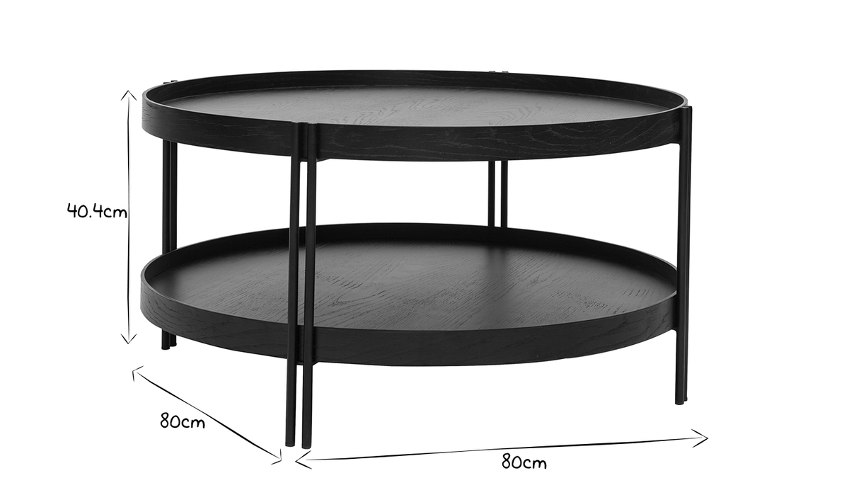 Table basse ronde finition bois noir et métal D80 cm TWICE