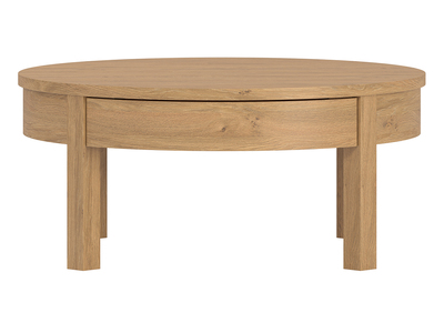 Table basse ronde finition ch&ecirc;ne avec tiroir D80 cm EOLE