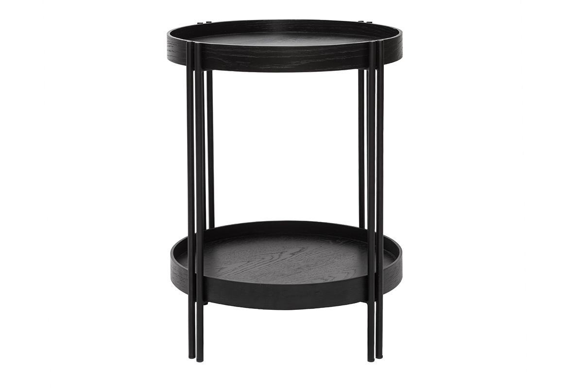 Table basse ronde finition ch�ne noir et m�tal D45 cm TWICE