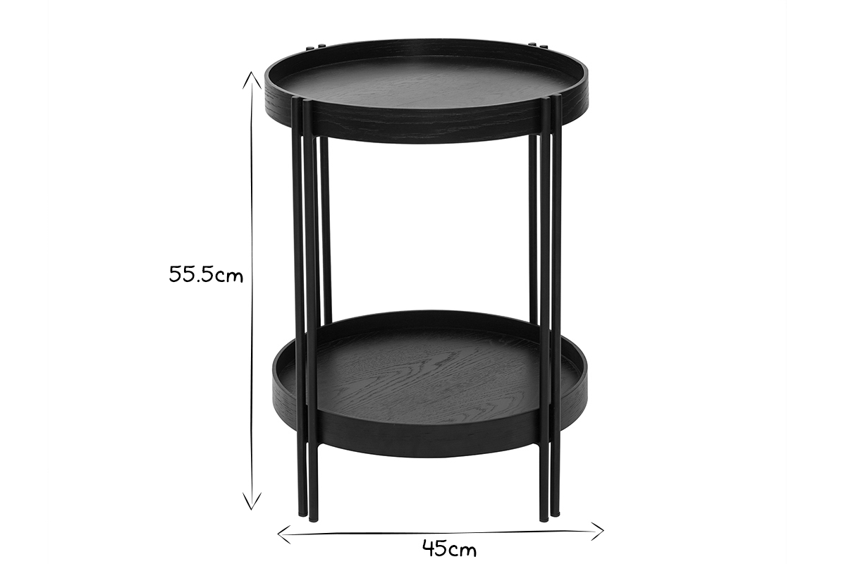 Table basse ronde finition ch�ne noir et m�tal D45 cm TWICE