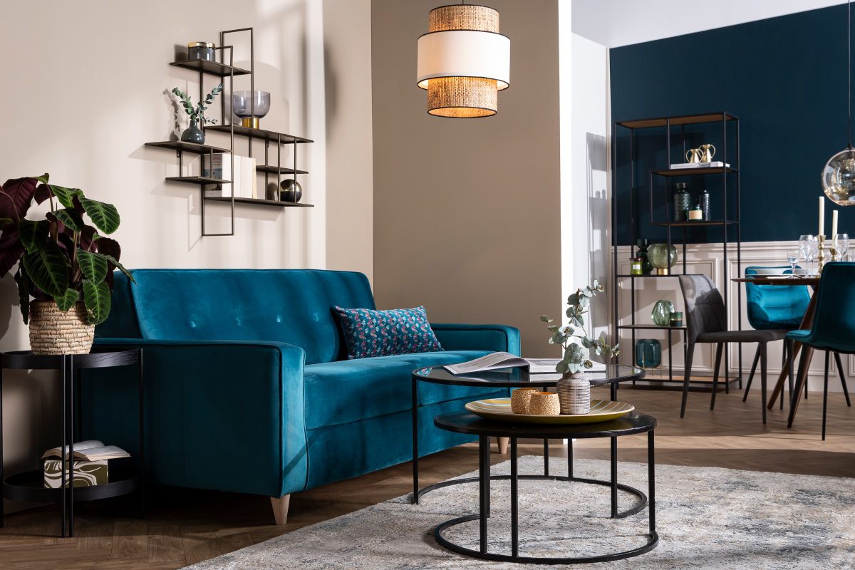 Table basse ronde finition ch�ne noir et m�tal D45 cm TWICE