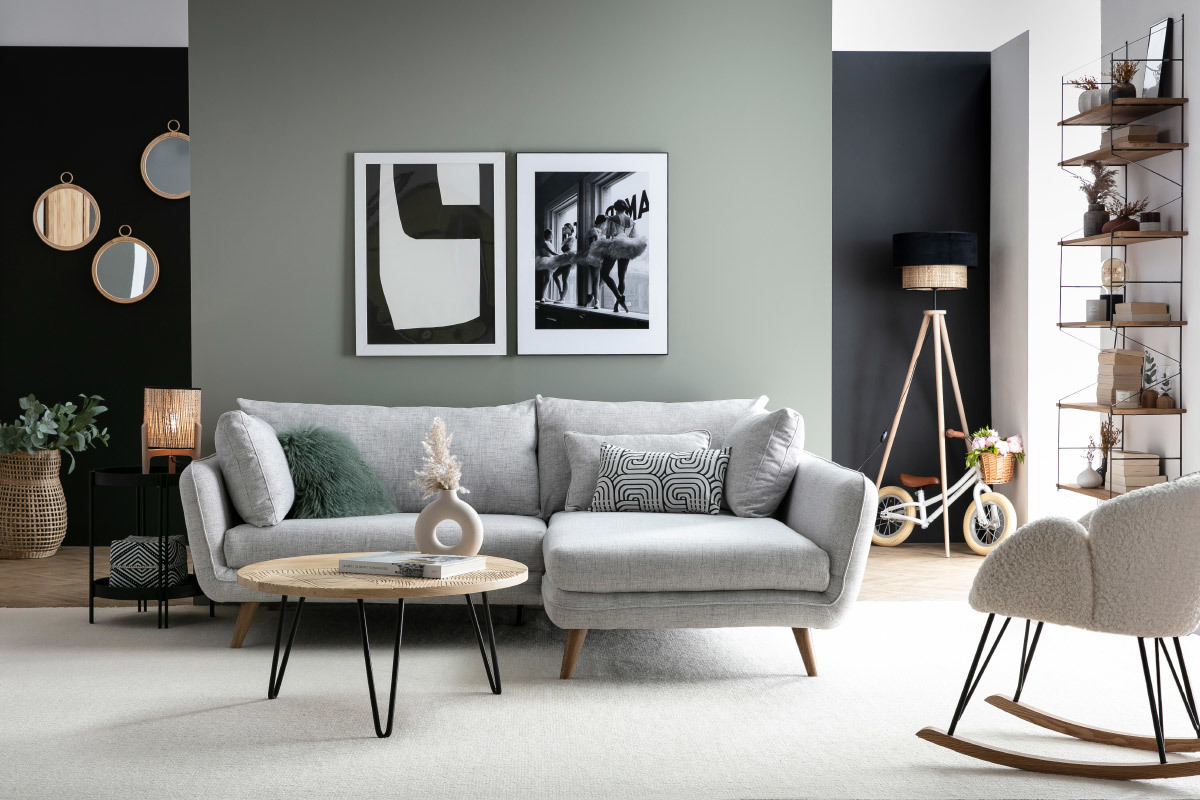 Table basse ronde finition ch�ne noir et m�tal D45 cm TWICE