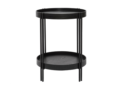 Table basse ronde finition ch&ecirc;ne noir et m&eacute;tal D45 cm TWICE