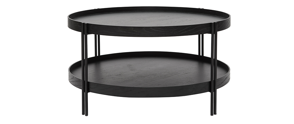 Table basse ronde finition ch�ne noir et m�tal D80 cm TWICE