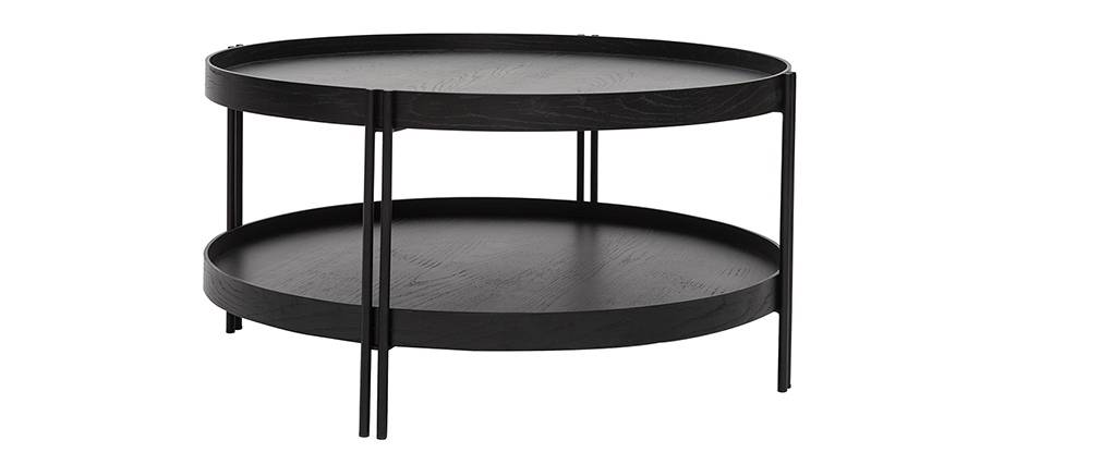 Table basse ronde finition ch�ne noir et m�tal D80 cm TWICE