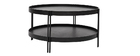 Table basse ronde finition ch&ecirc;ne noir et m&eacute;tal D80 cm TWICE