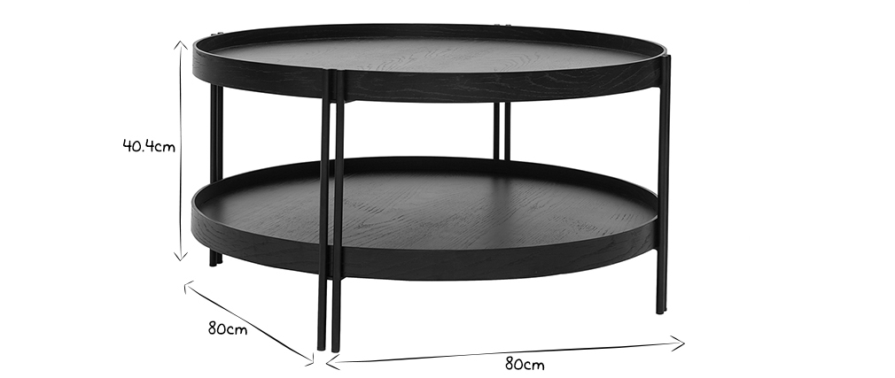 Table basse ronde finition ch�ne noir et m�tal D80 cm TWICE