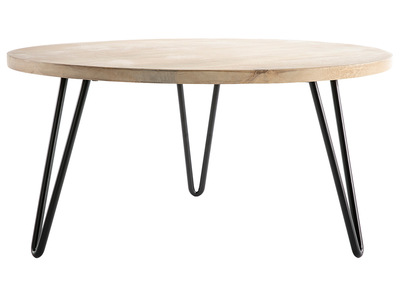 Table basse ronde manguier massif et m&eacute;tal L80 x H40 cm VIBES